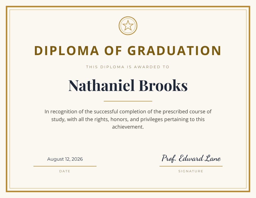 Traditional gold diploma of graduation template