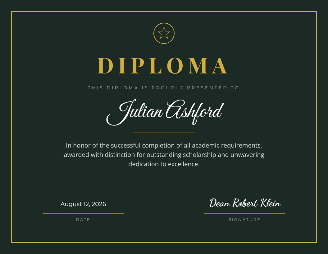Elegant dark green and gold diploma template