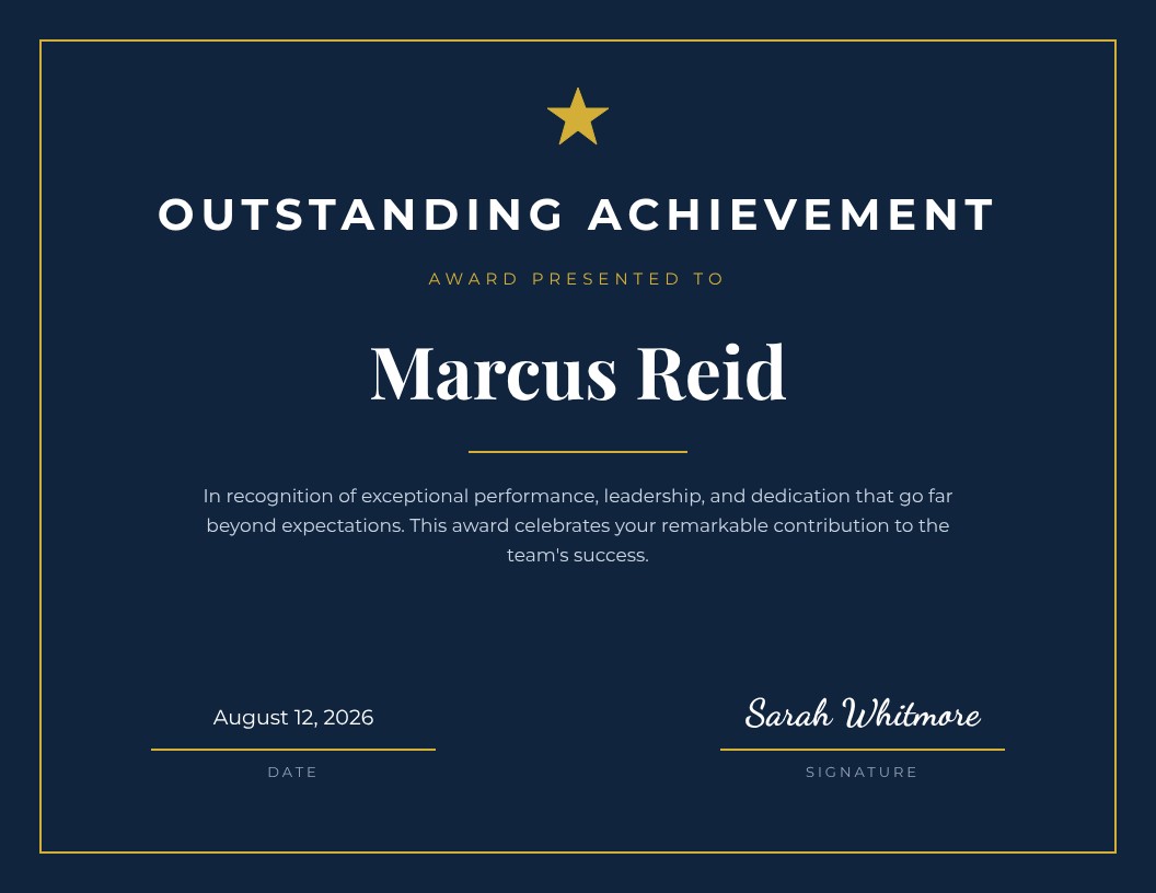 Modern navy outstanding achievement award template